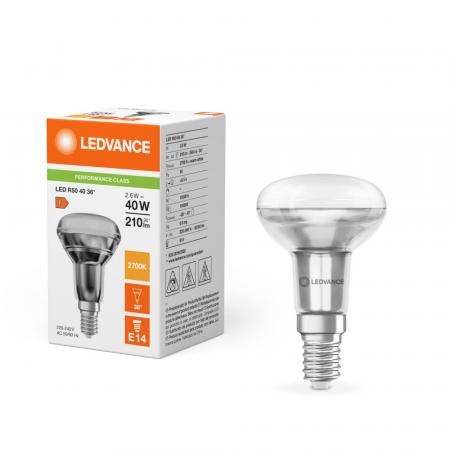 Ledvance E14 R50 Reflektorlampe 36° 2,6W wie 40W Strahler mit warmweißem Licht 2700K